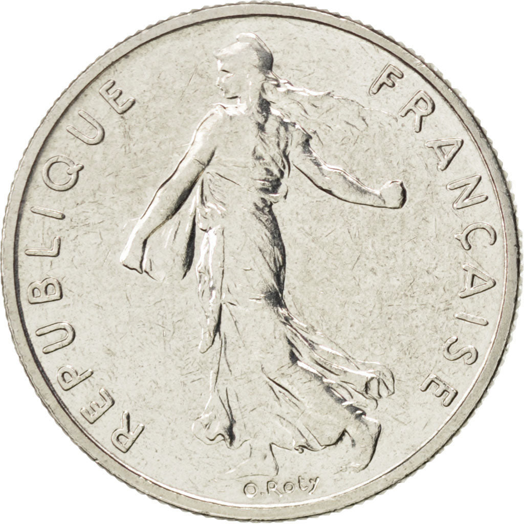 FRANCE, Semeuse, 1/2 Franc, 1990, Paris, KM #931.1, AU(55-58), Nickel, 19.5,...