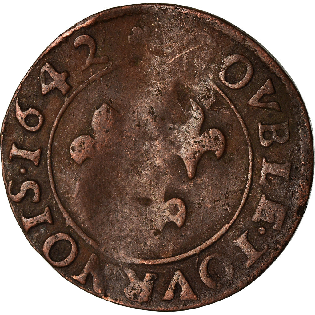Münze, Frankreich, Double Tournois, 1642, S, Kupfer, Boudeau:1006