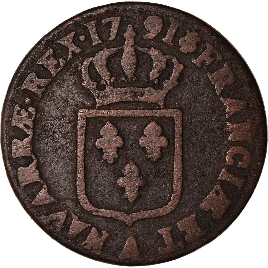 Monnaie, France, Louis XVI, Sol ou sou, Sol, 1791, Paris, TB, Cuivre