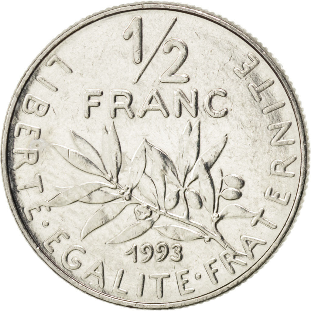 FRANCE, Semeuse, 1/2 Franc, 1993, Paris, KM #931.1, MS(63), Nickel, 19.5,...