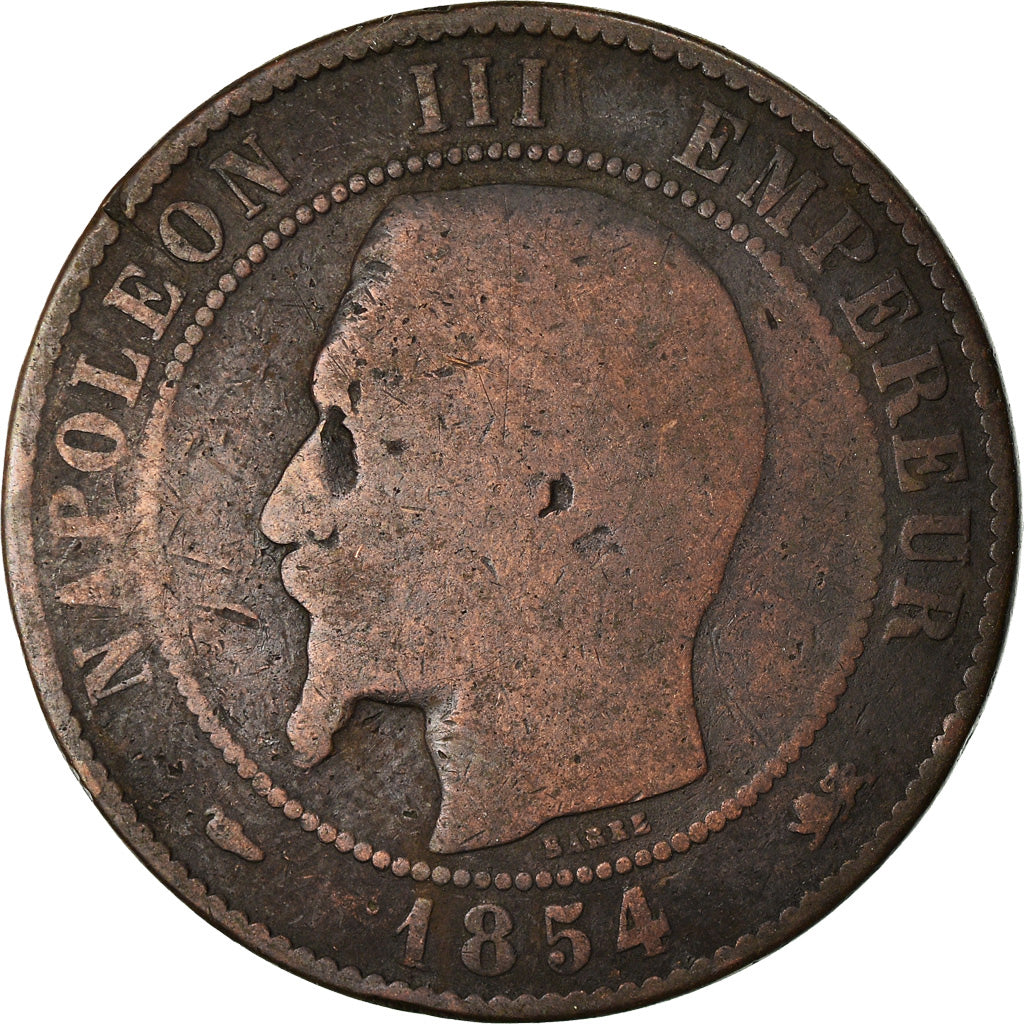 Moneda, Francia, Napoleon III, Napoléon III, 10 Centimes, 1854, Lyon, BC+