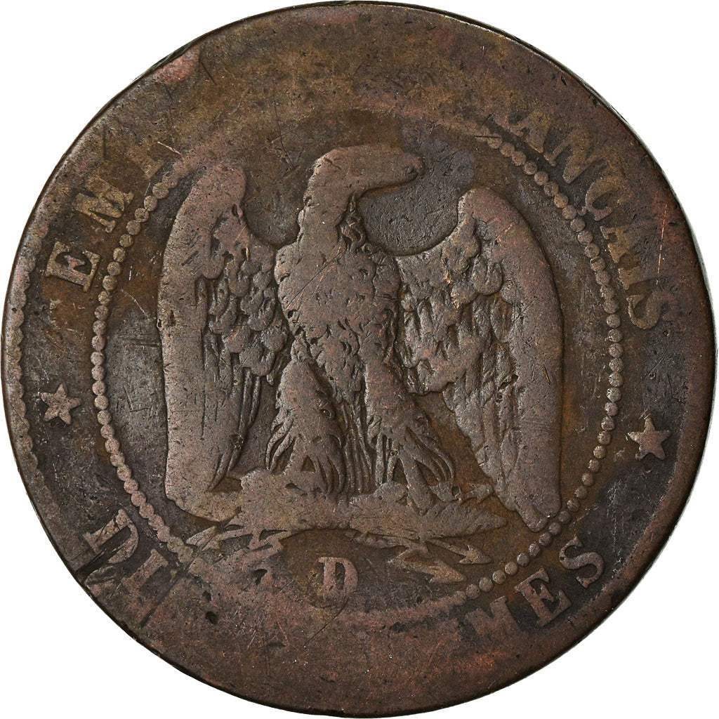 Moneda, Francia, Napoleon III, Napoléon III, 10 Centimes, 1854, Lyon, BC+