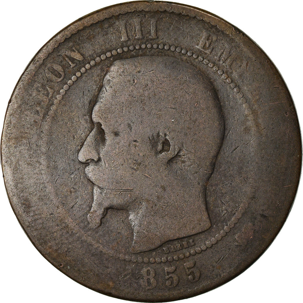Moneda, Francia, Napoleon III, Napoléon III, 10 Centimes, 1855, Lyon, BC