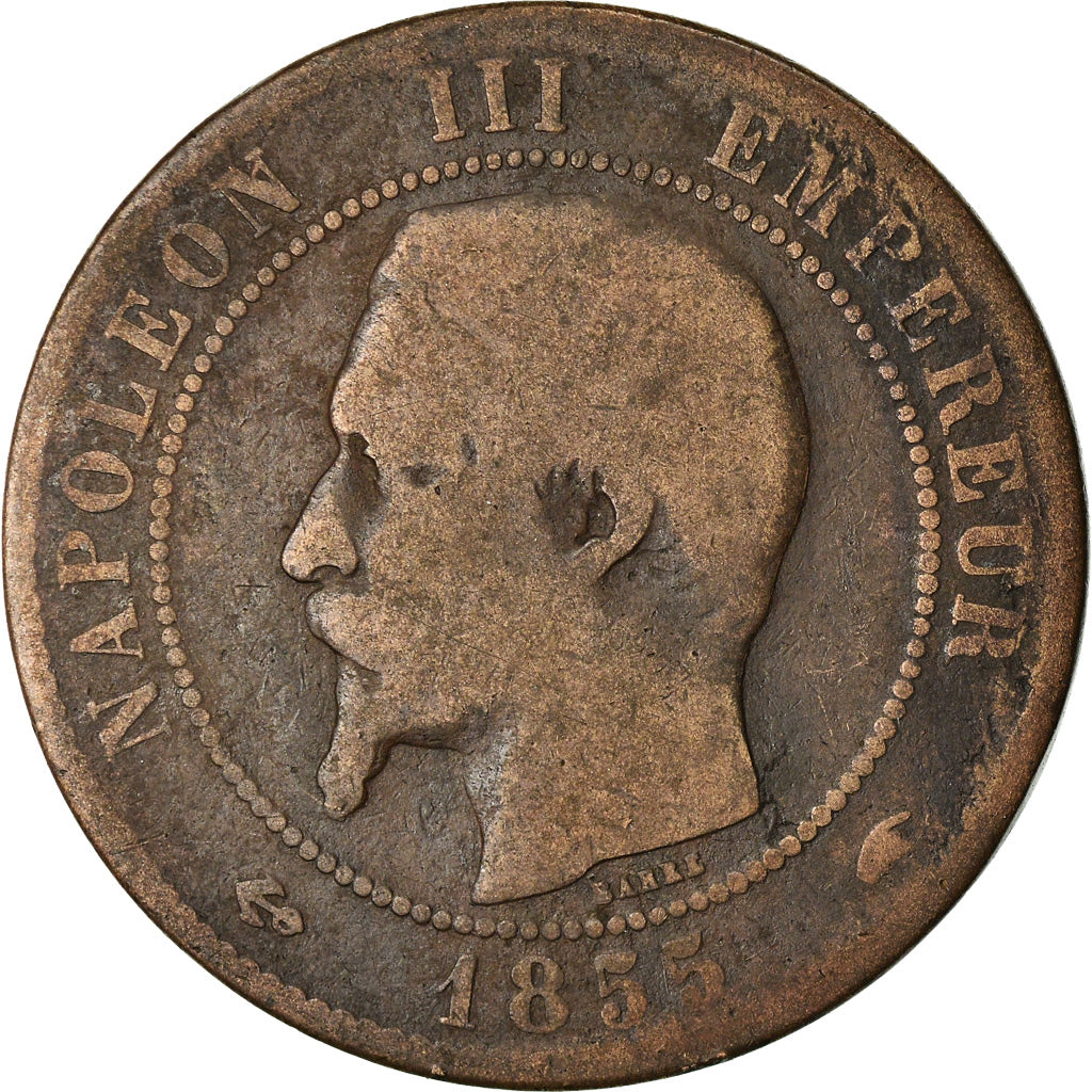 Moneda, Francia, Napoleon III, Napoléon III, 10 Centimes, 1855, Paris, BC+