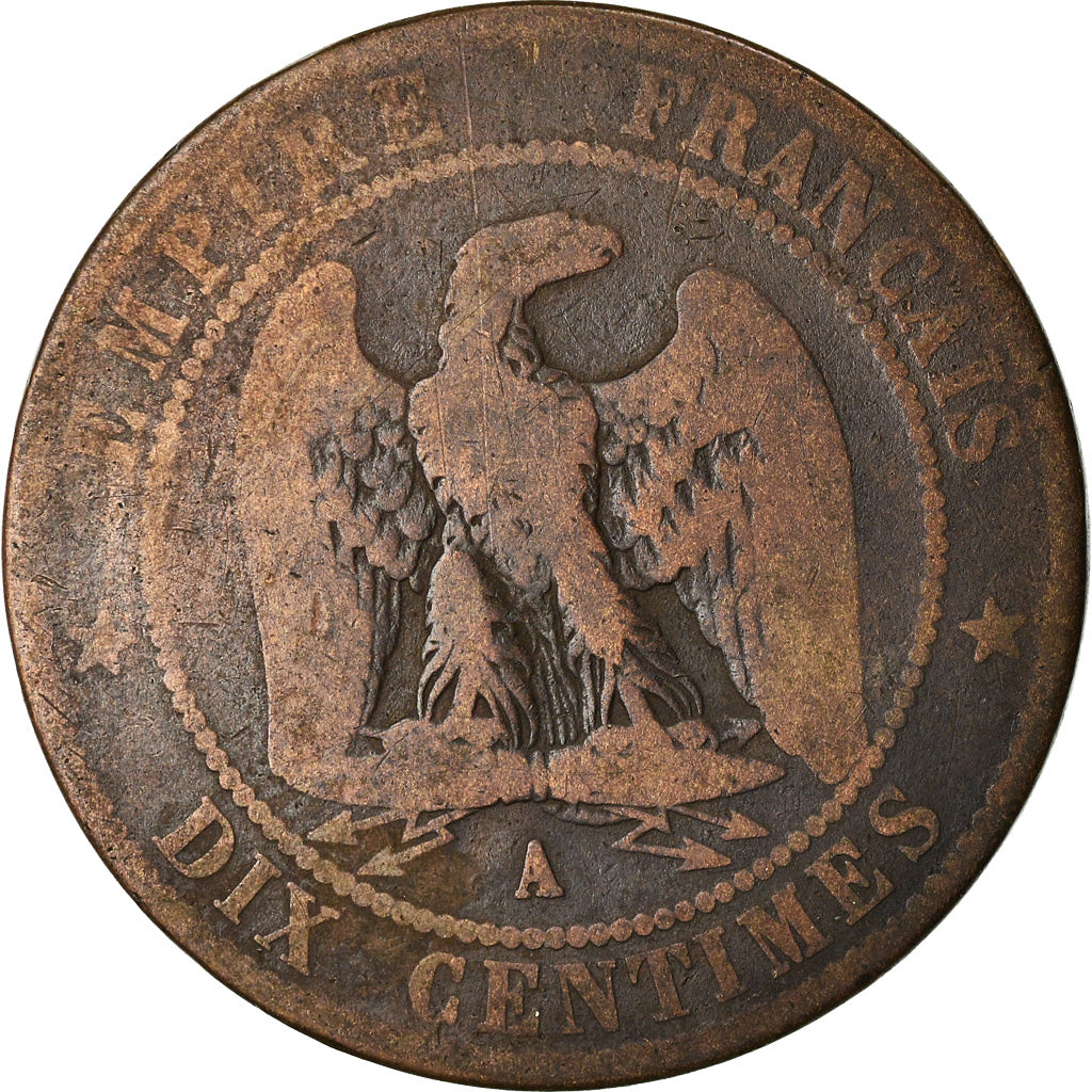 Moneda, Francia, Napoleon III, Napoléon III, 10 Centimes, 1855, Paris, BC+