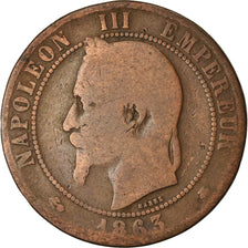 Münze, Frankreich, 10 Centimes, 1863, Paris, SGE+, Bronze, KM:798.1