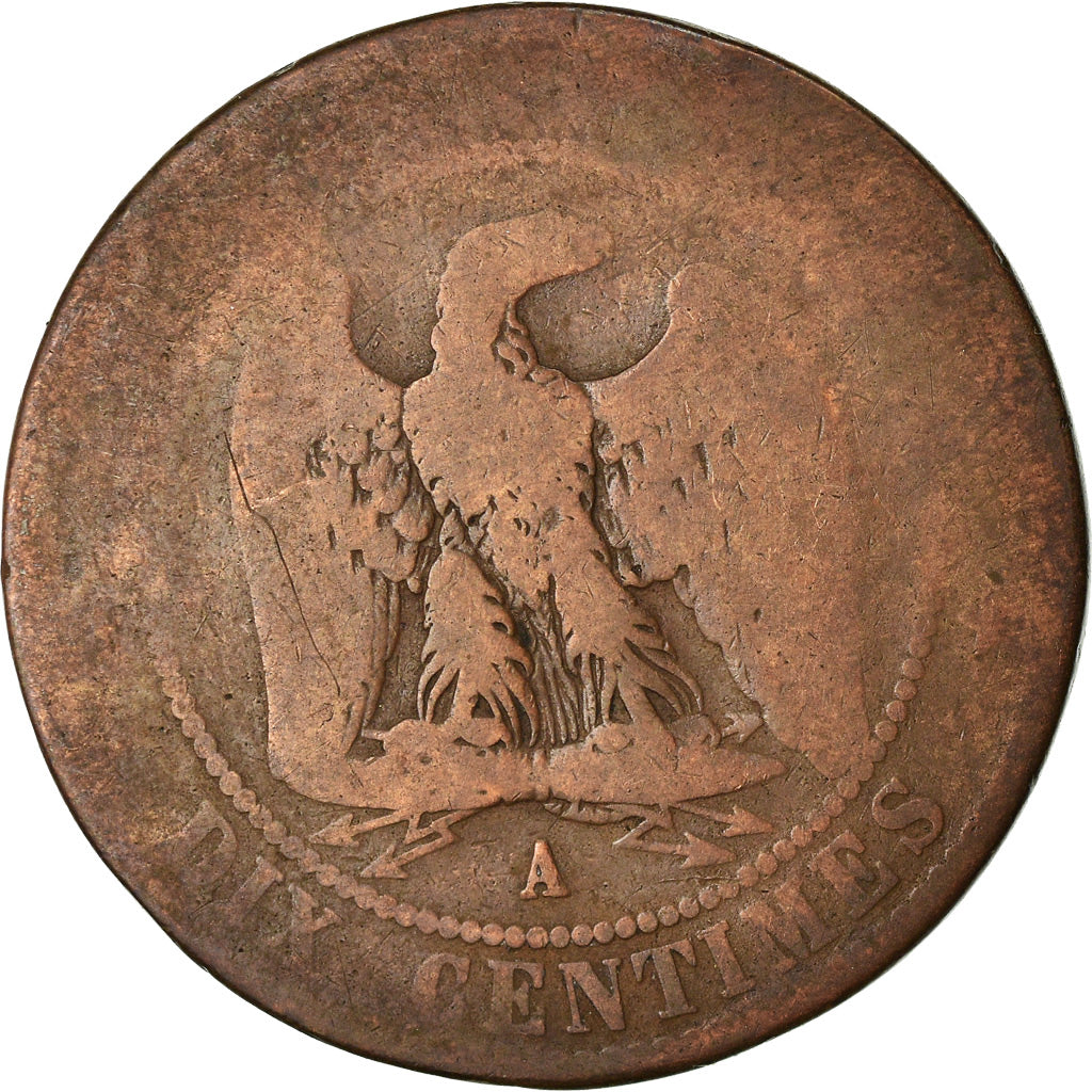 Münze, Frankreich, 10 Centimes, 1863, Paris, SGE+, Bronze, KM:798.1