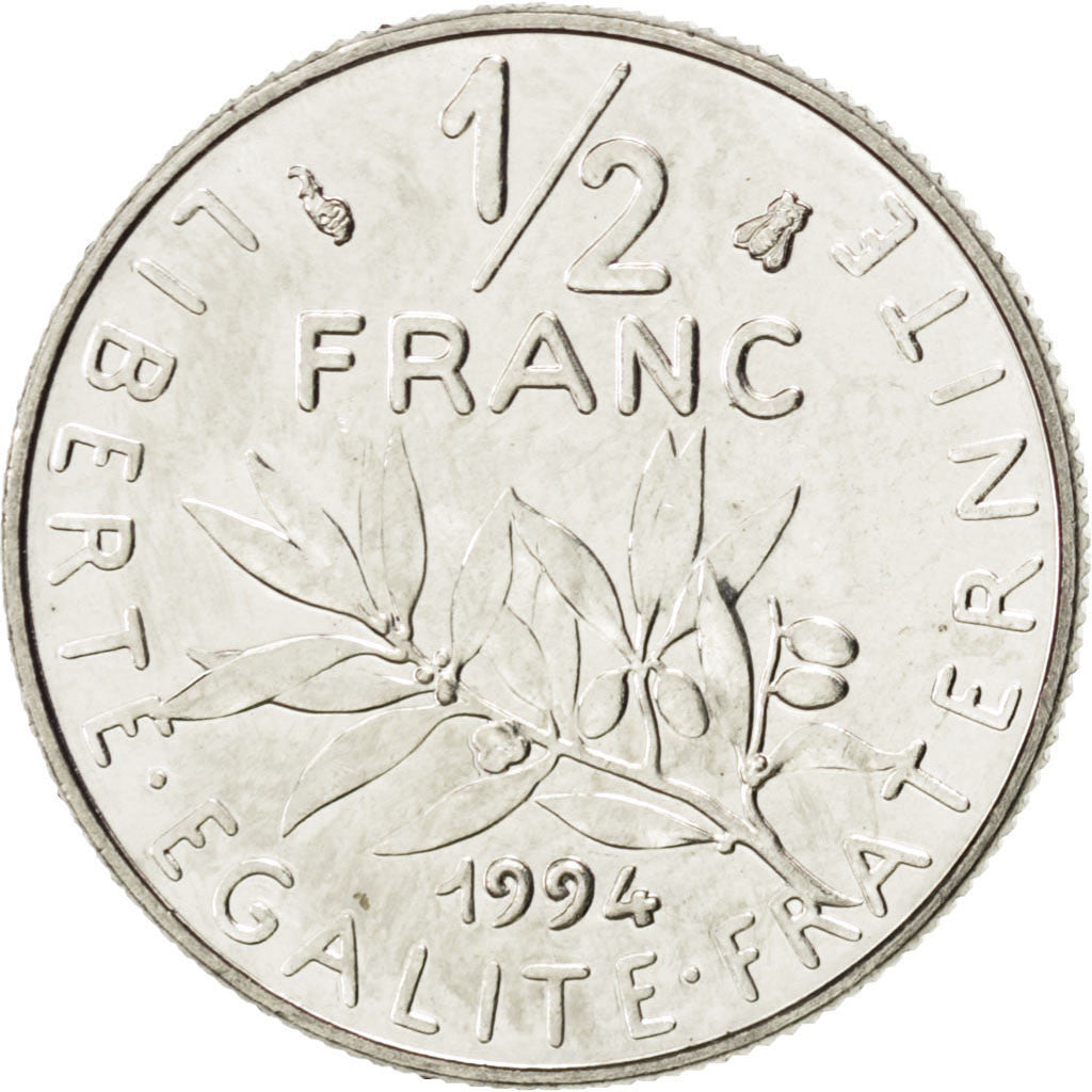 FRANCE, Semeuse, 1/2 Franc, 1994, Paris, KM #931.1, MS(63), Nickel, 19.5,...