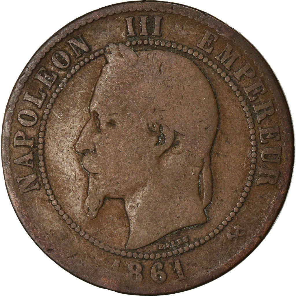 Moneda, Francia, Napoleon III, Napoléon III, 10 Centimes, 1861, Bordeaux, BC+