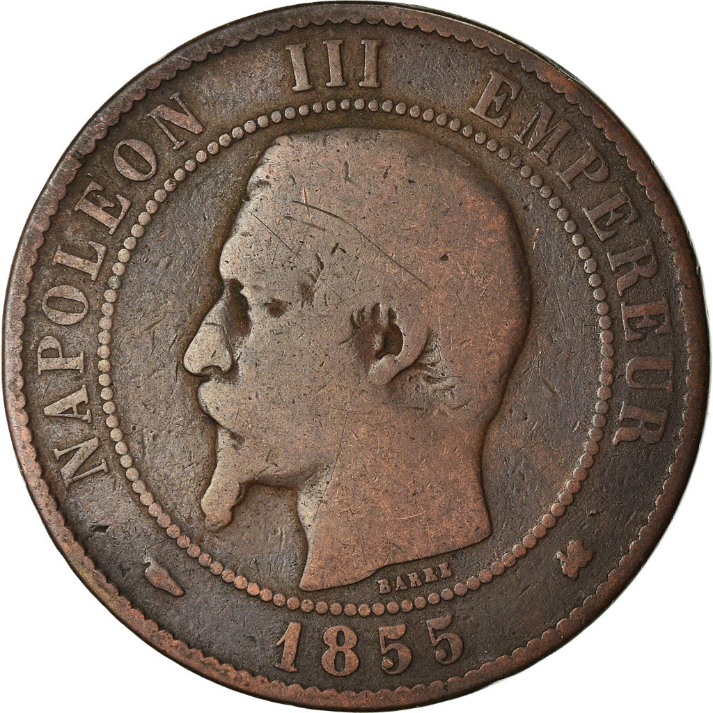 Moneda, Francia, Napoleon III, Napoléon III, 10 Centimes, 1855, Bordeaux, BC+