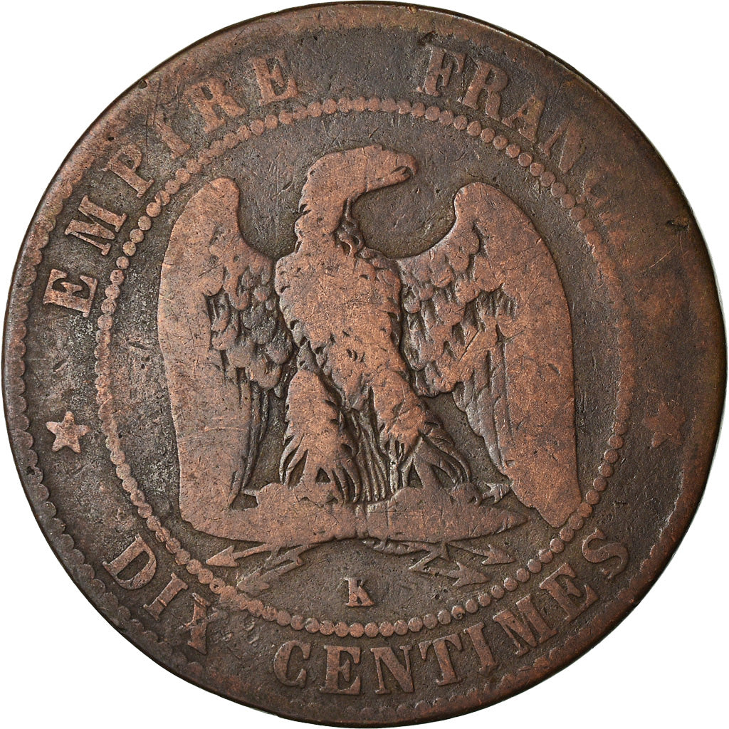 Moneda, Francia, Napoleon III, Napoléon III, 10 Centimes, 1855, Bordeaux, BC+