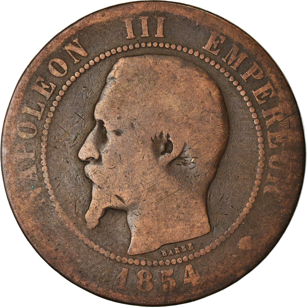 Moneda, Francia, Napoleon III, 10 Centimes, 1854, Marseille, BC