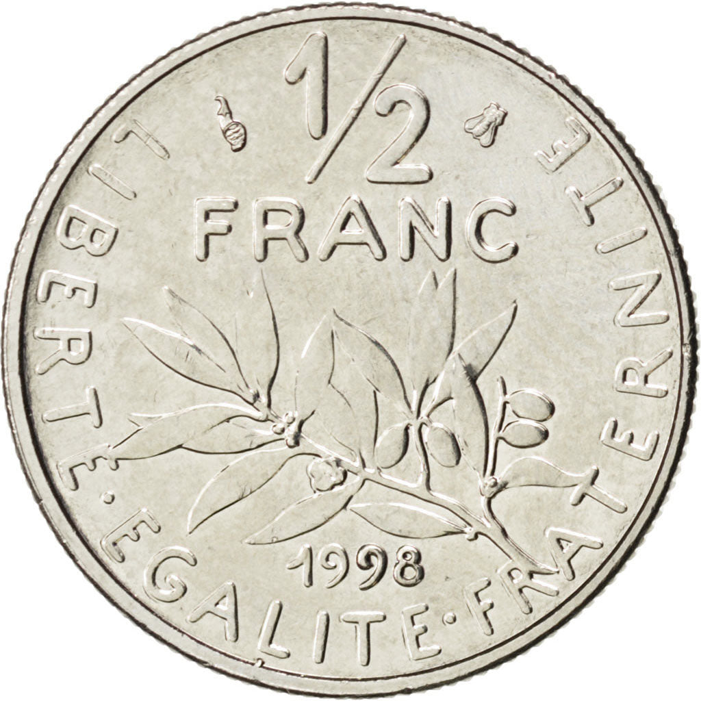 FRANCE, Semeuse, 1/2 Franc, 1998, Paris, KM #931.1, MS(63), Nickel, 19.5,...