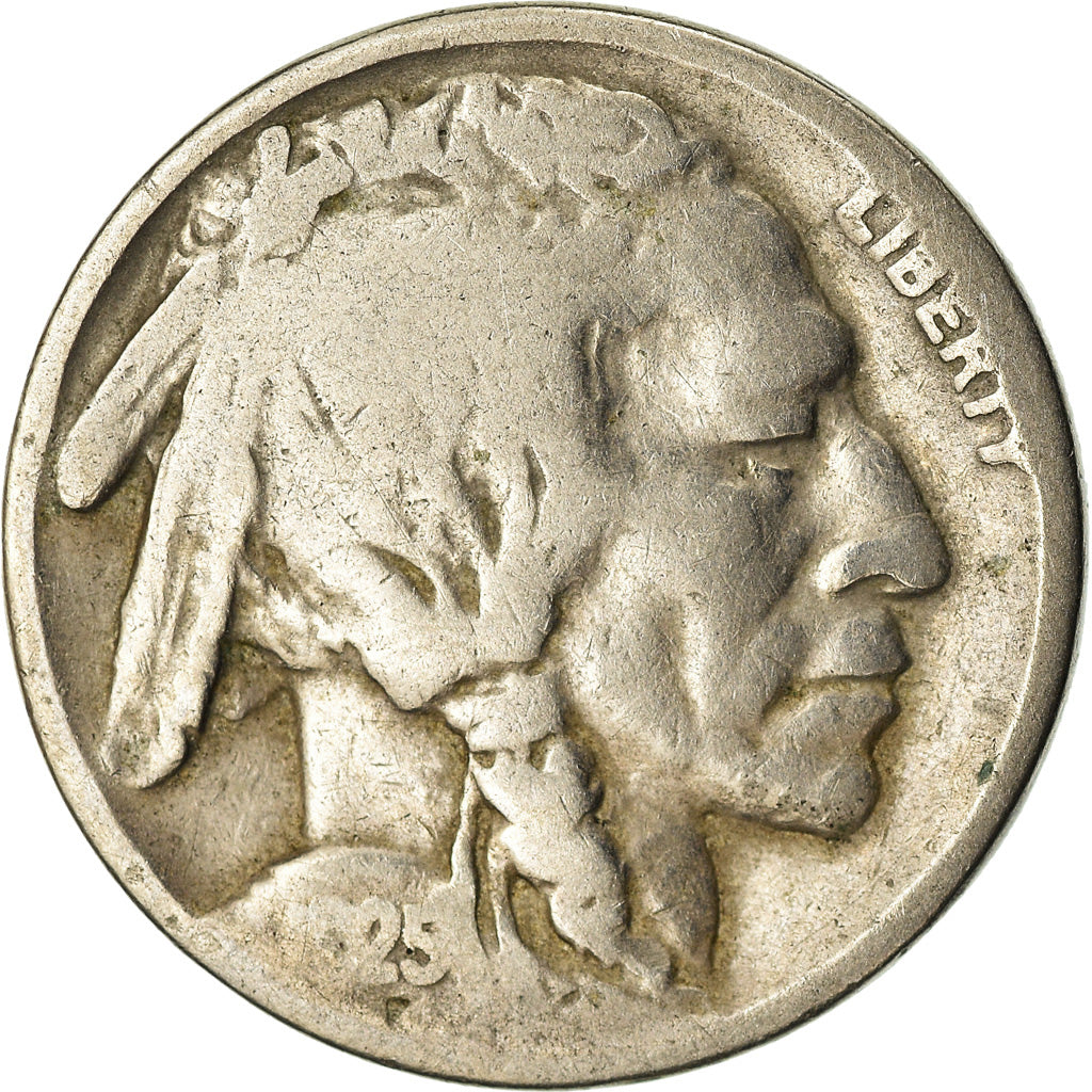 Moneta, USA, Buffalo Nickel, 5 Cents, 1925, U.S. Mint, Philadelphia, VF(20-25)