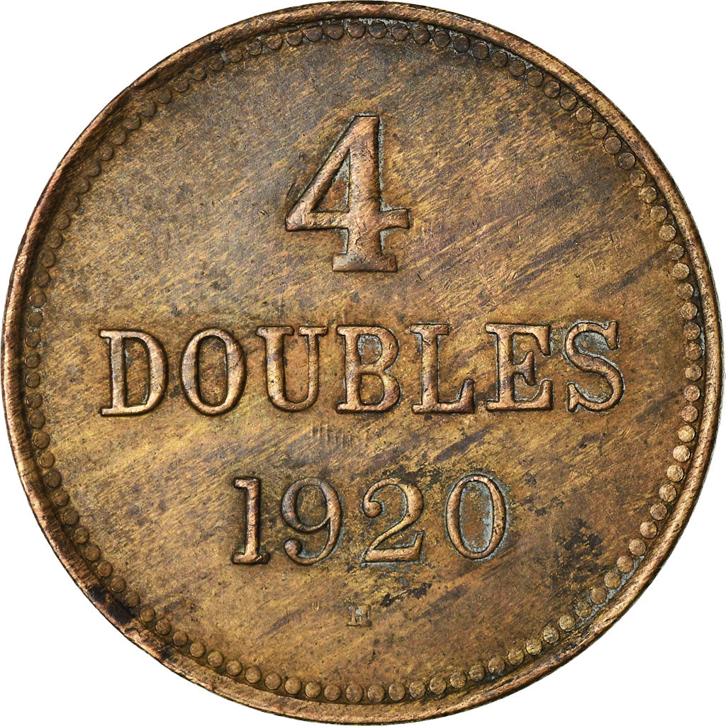 GUERNSEY, 4 Doubles, 1920, Birmingham, KM #13, AU(50-53), Bronze, 4.80