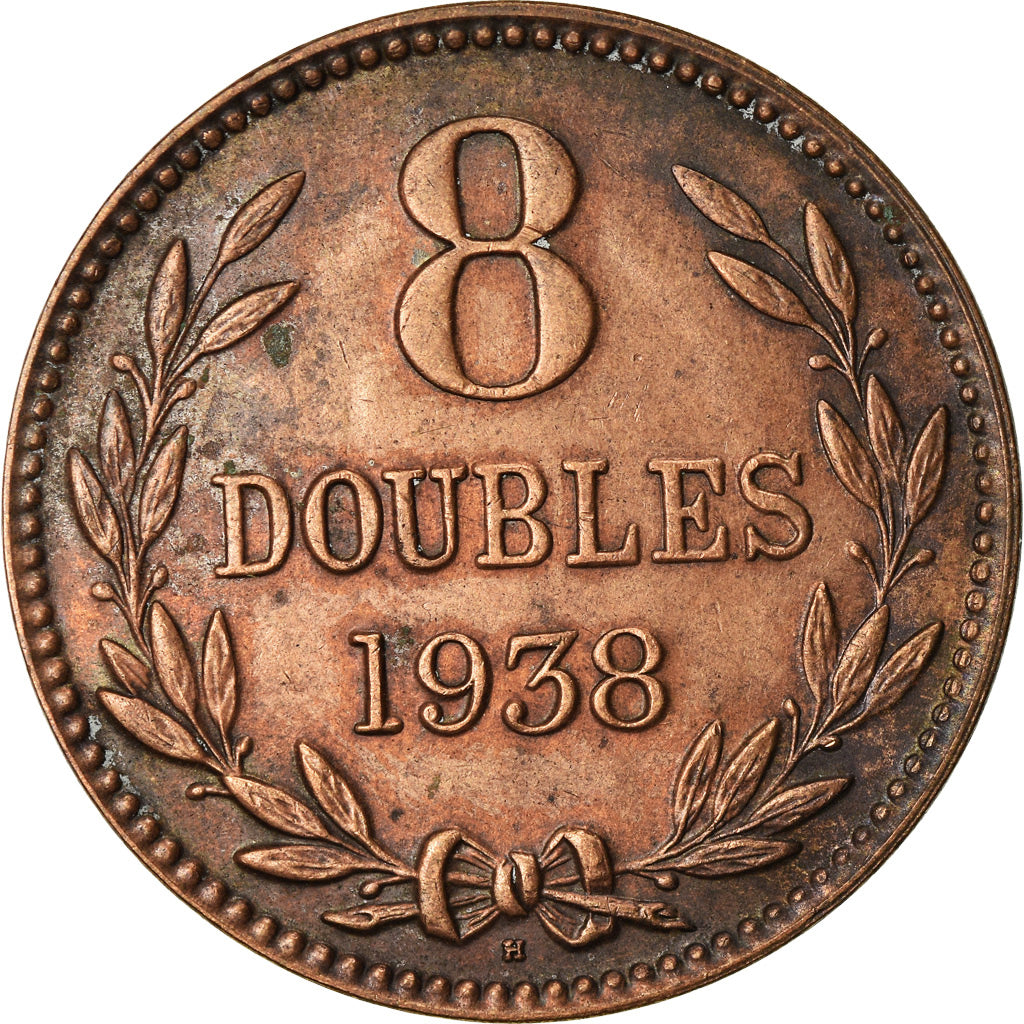 Coin, Guernsey, 8 Doubles, 1938, Heaton, Birmingham, AU(50-53), Bronze, KM:14