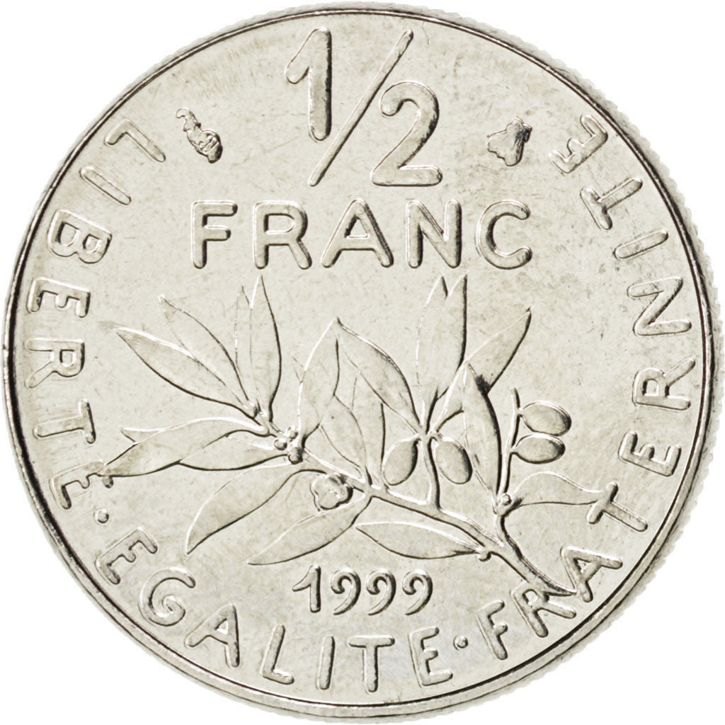 FRANCE, Semeuse, 1/2 Franc, 1999, Paris, KM #931.1, MS(63), Nickel, 19.5,...