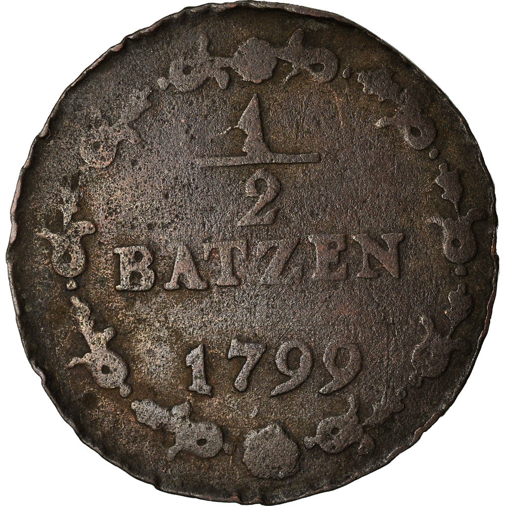 Munten, Zwitserland, 1/2 Batzen, 1799, Bern, FR+, Billon, KM:A6