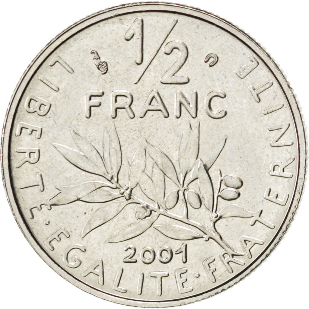 FRANCE, Semeuse, 1/2 Franc, 2001, Paris, KM #931.1, MS(63), Nickel, 19.5,...
