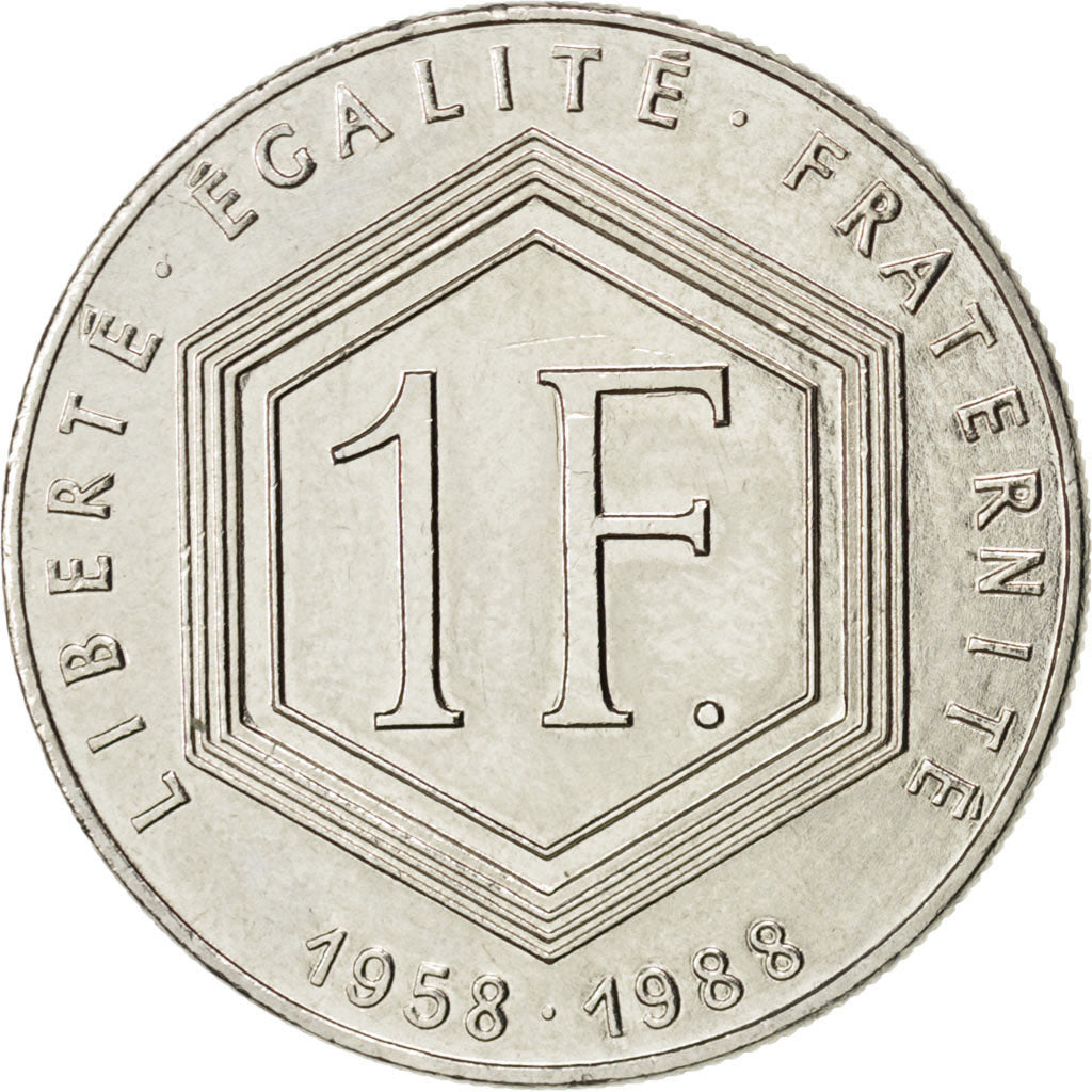 FRANCE, Charles de Gaulle, Franc, 1988, Paris, KM #963, EF(40-45), Nickel, 24,..