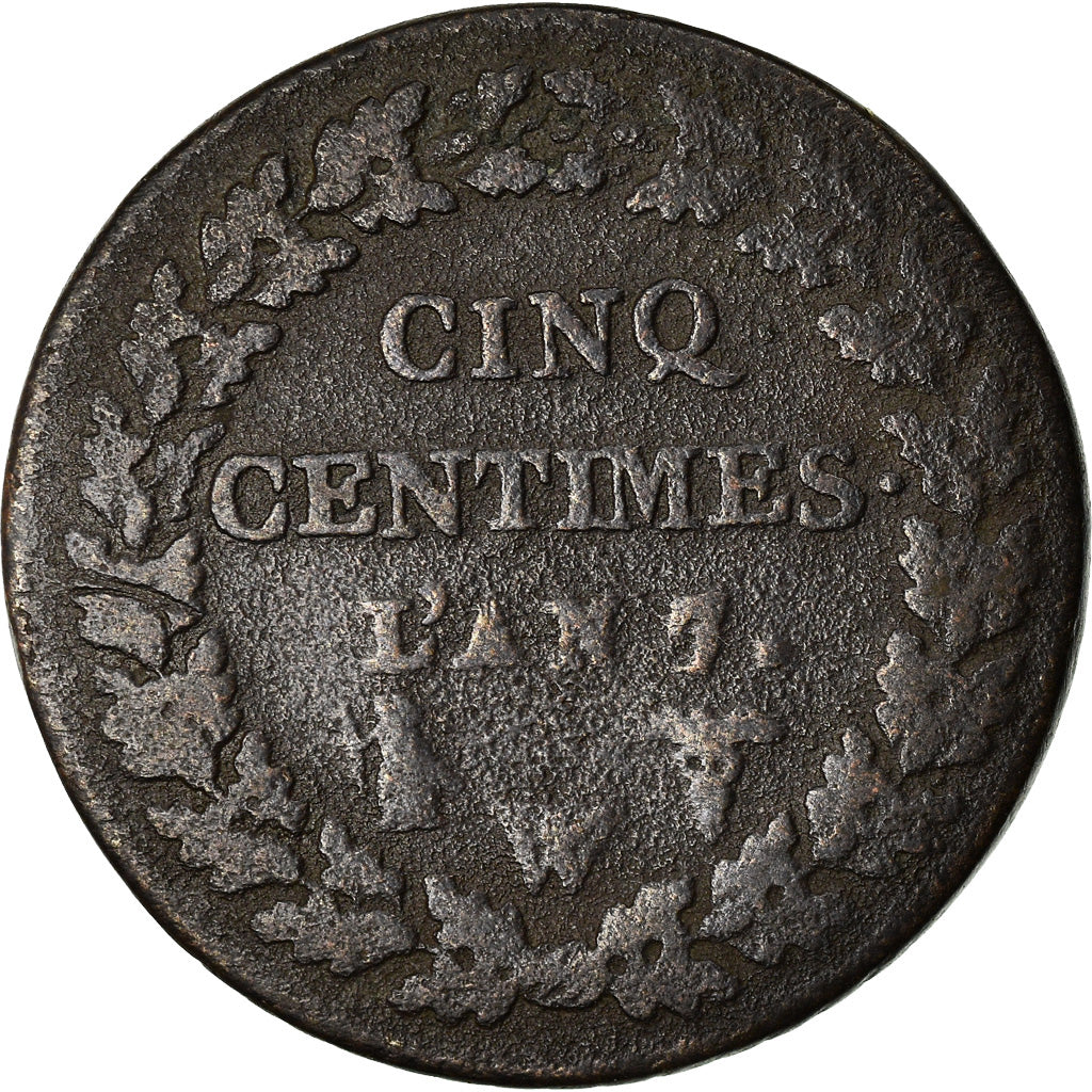 Moneta, Francia, Dupré, 5 Centimes, AN 7/5, Lille, MB, Bronzo, KM:640.11