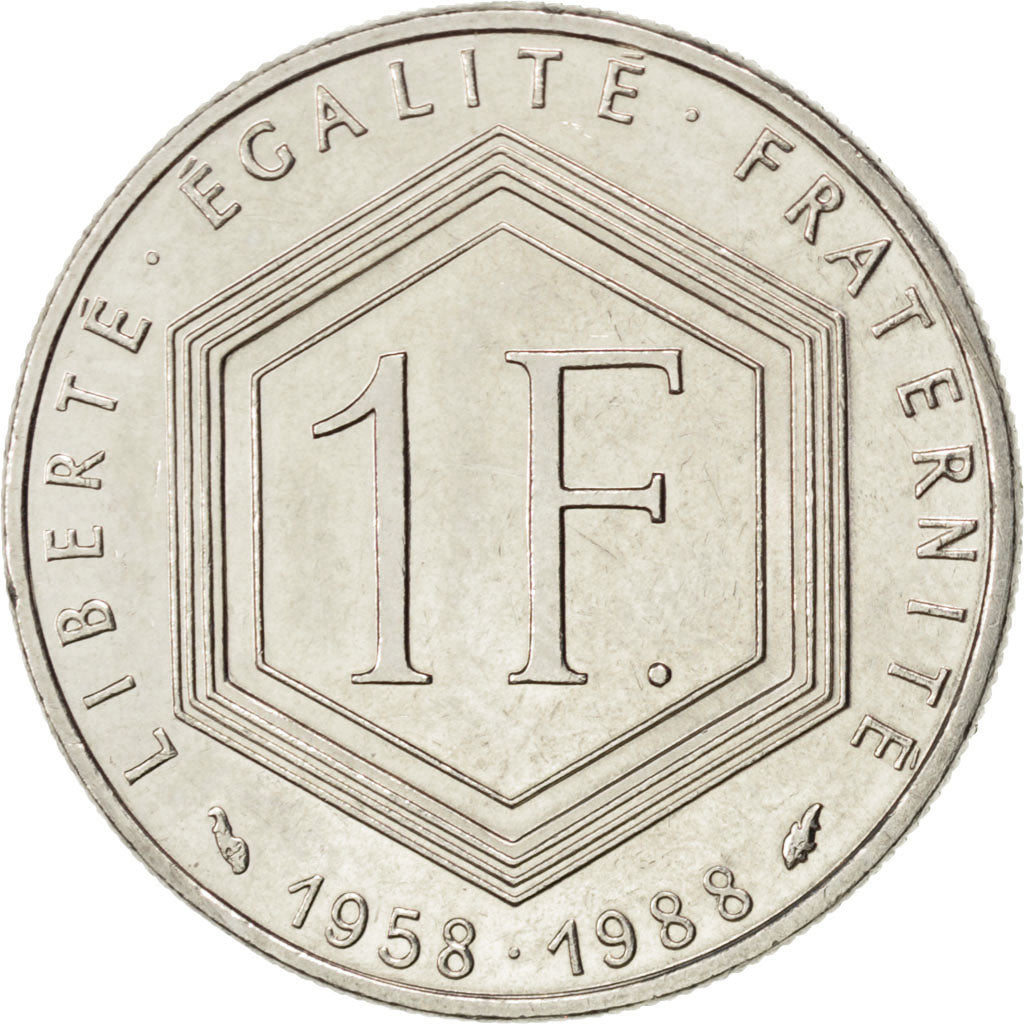 FRANCE, Charles de Gaulle, Franc, 1988, Paris, KM #963, EF(40-45), Nickel, 24,..