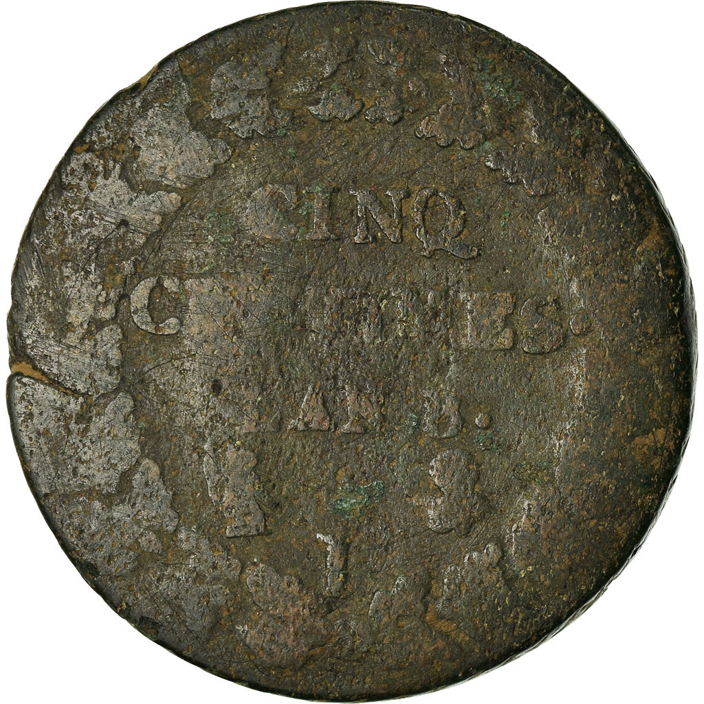 Moneta, Francia, Dupré, 5 Centimes, AN 8, Limoges, B+, Bronzo, KM:640.7