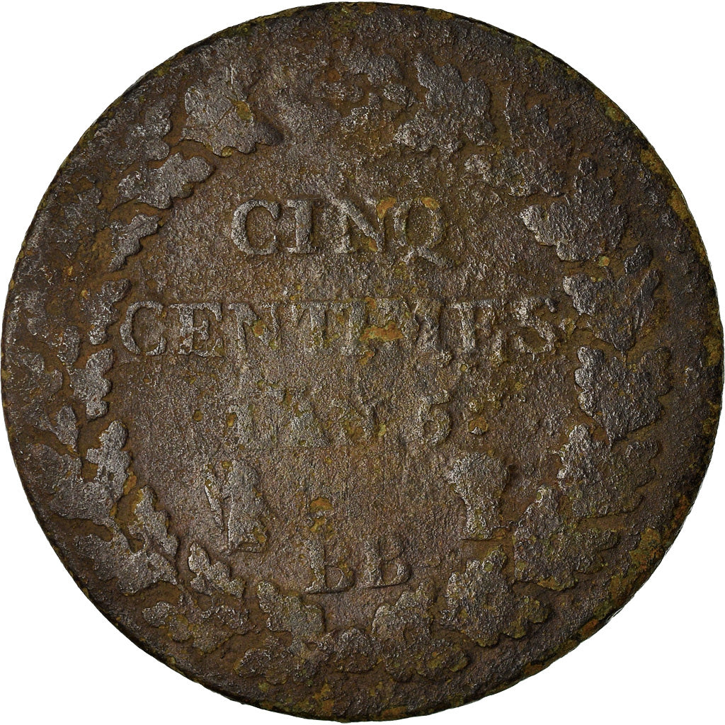 Munten, Frankrijk, Dupré, 5 Centimes, AN 5, Strasbourg, ZG+, Bronze, KM:640.4