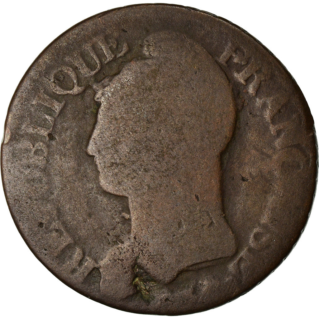 Moeda, França, Dupré, 5 Centimes, AN 8, Strasbourg, F(12-15), Bronze