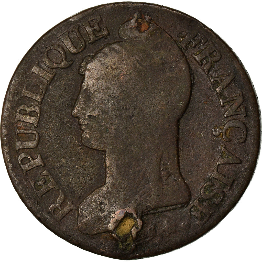 Moneta, Francia, Dupré, 5 Centimes, AN 8, Strasbourg, MB, Bronzo, KM:640.4