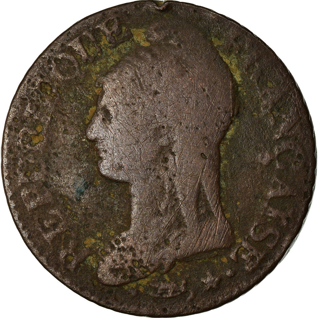 Moneta, Francia, Dupré, 5 Centimes, AN 8, Strasbourg, MB, Bronzo, KM:640.4