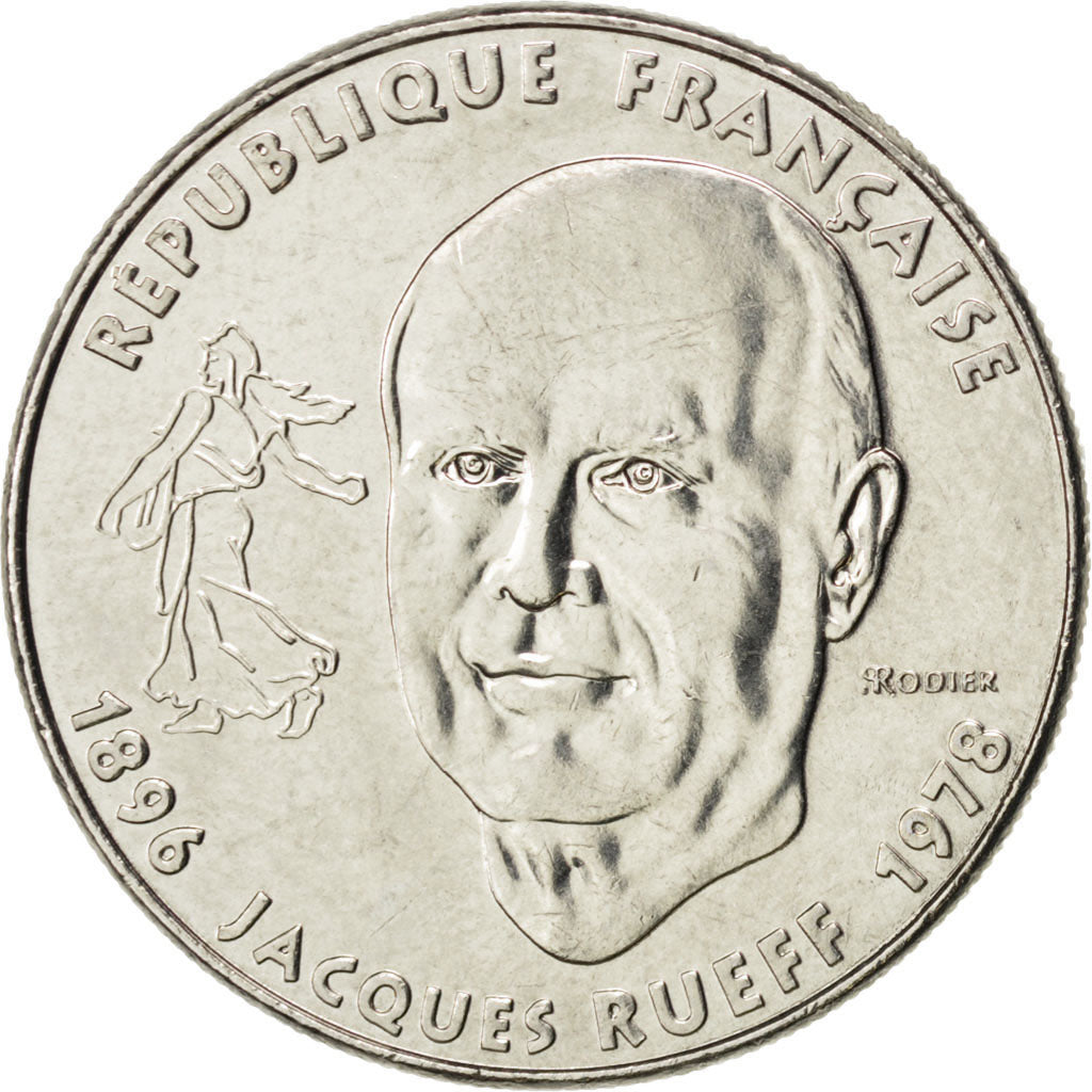FRANCE, Jacques Rueff, Franc, 1996, KM #1160, MS(60-62), Nickel, 24, Gadoury...