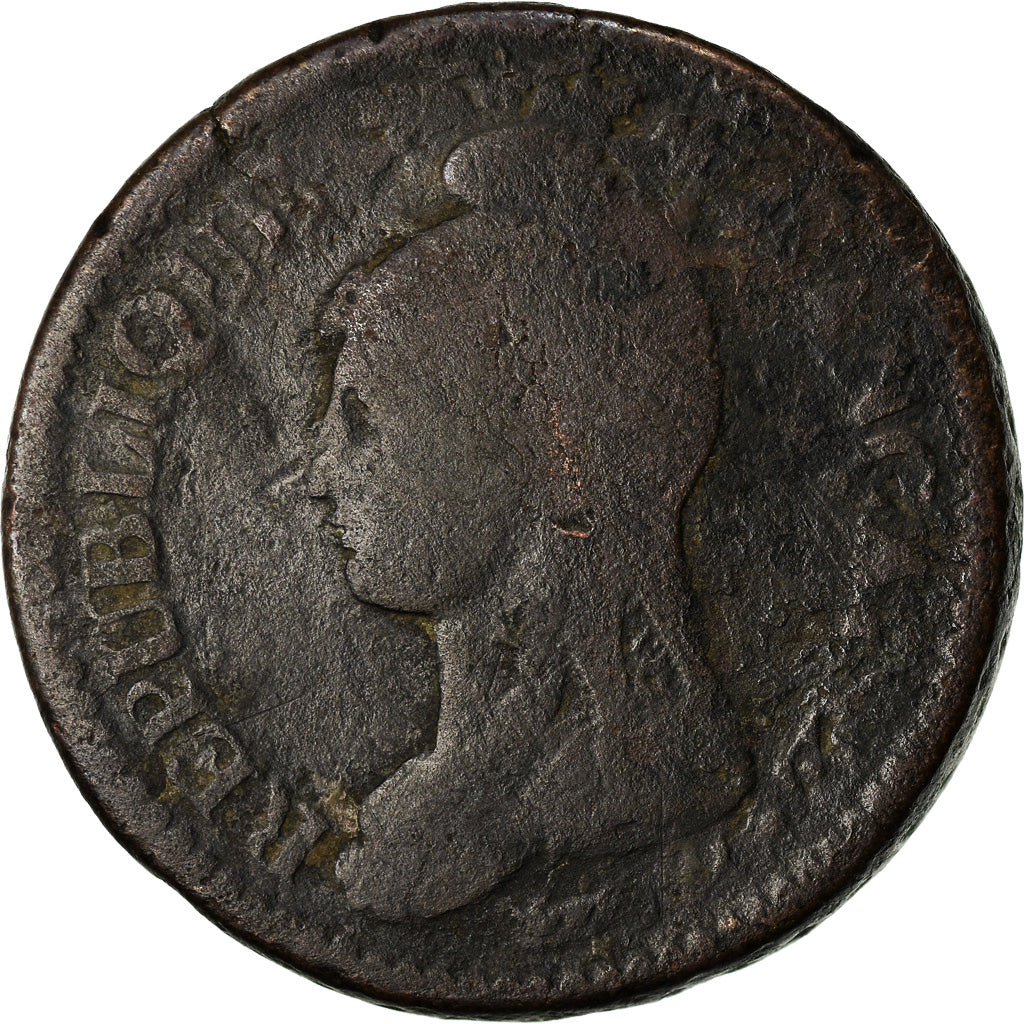 Coin, France, Dupré, Decime, AN 5, Paris, Refrappage du 2 décimes, VG(8-10)
