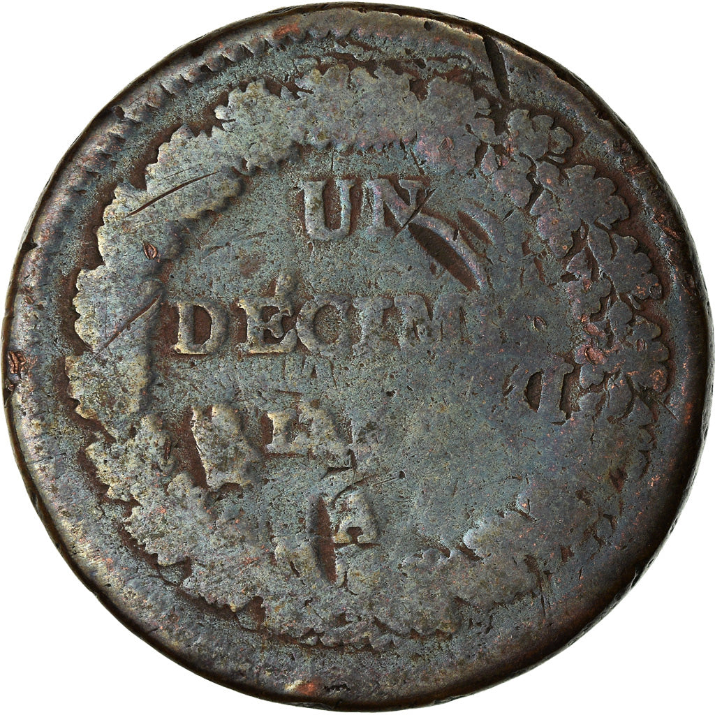 Coin, France, Dupré, Decime, AN 5, Paris, Refrappage du 2 décimes, VG(8-10)