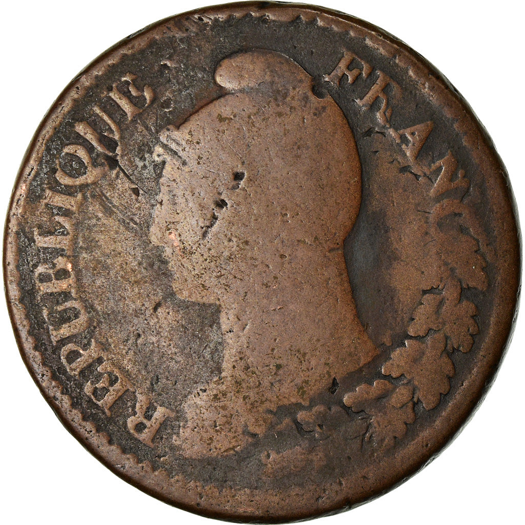 Coin, France, Dupré, Decime, AN 5, Paris, Refrappage du 2 décimes, F(12-15)