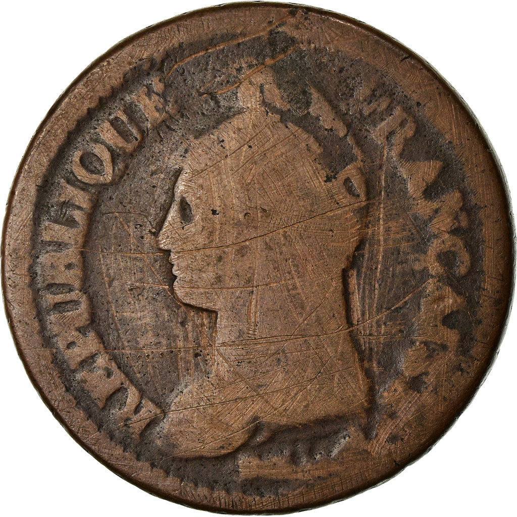 Monnaie, France, Dupré, Decime, AN 5, Paris, Refrappage du 2 décimes, B+