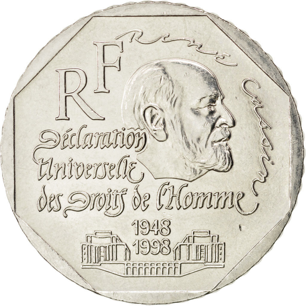 FRANCE, René Cassin, 2 Francs, 1998, KM #1213, AU(55-58), Nickel, 26.5, Gadoury 