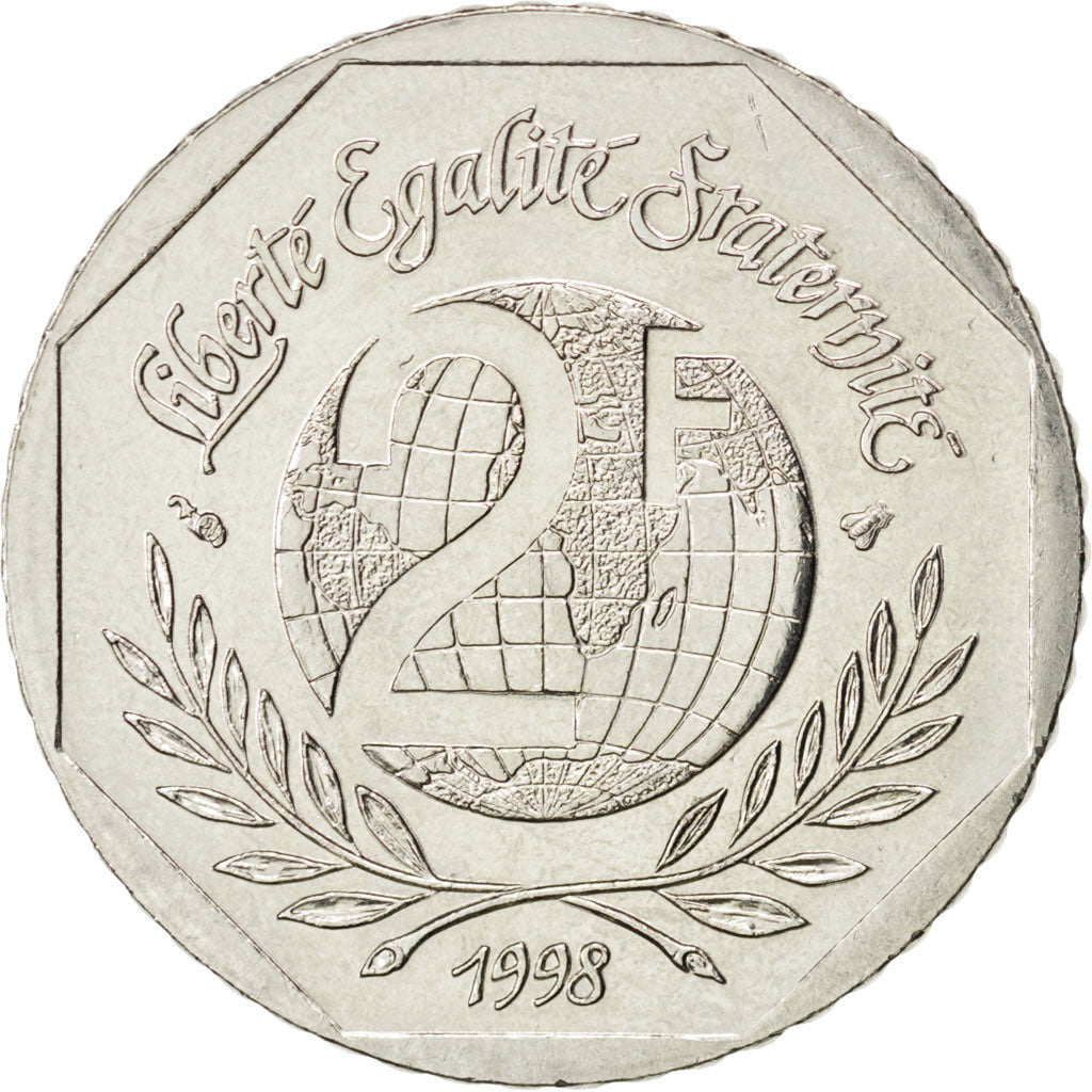 FRANCE, René Cassin, 2 Francs, 1998, KM #1213, AU(55-58), Nickel, 26.5, Gadoury 
