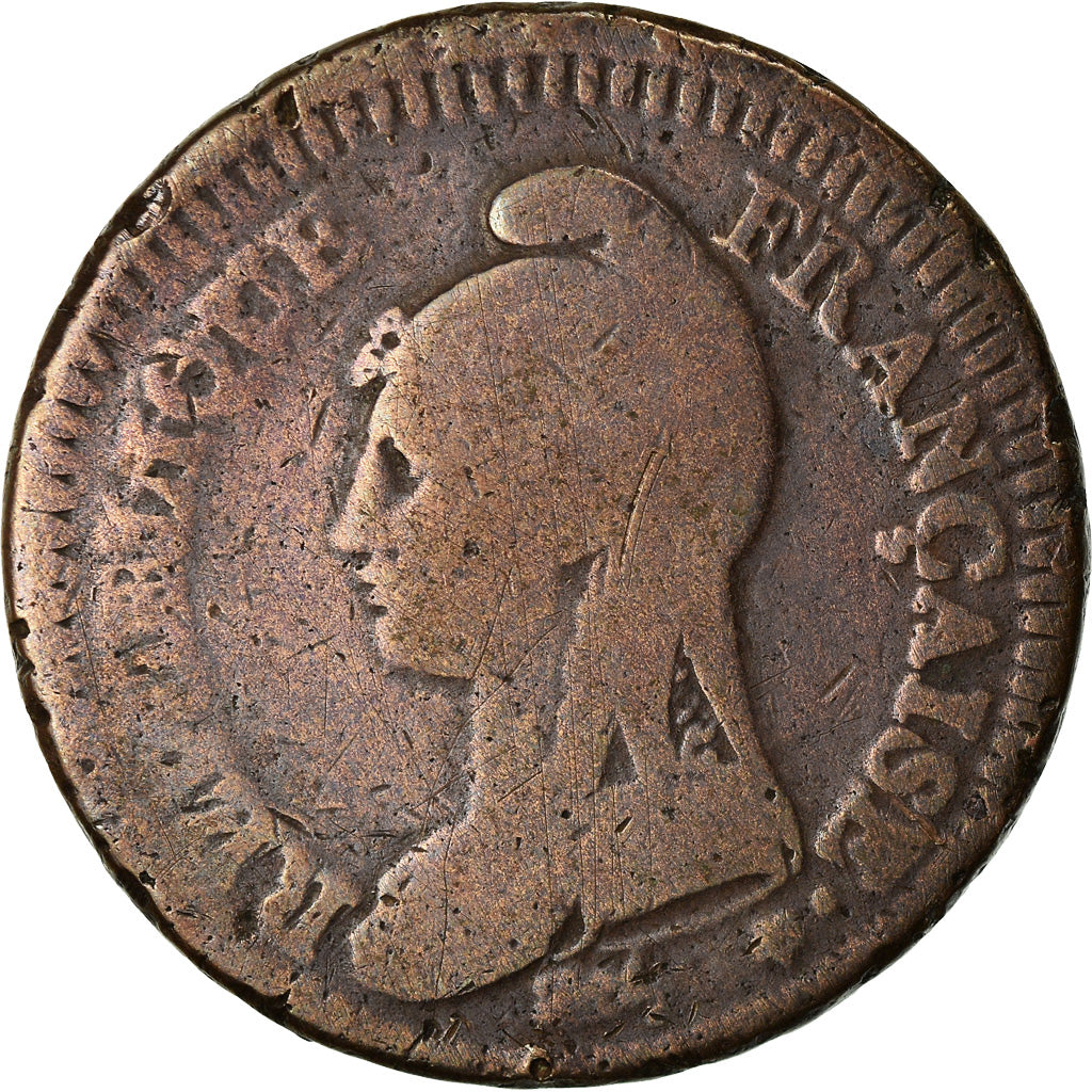 Monnaie, France, Dupré, Decime, AN 5, Paris, Refrappage du 2 décimes, TB