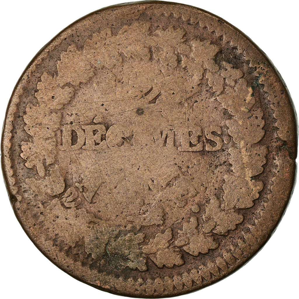 Coin, France, Dupré, Decime, AN 5, Paris, Refrappage du 2 décimes, VF(20-25)