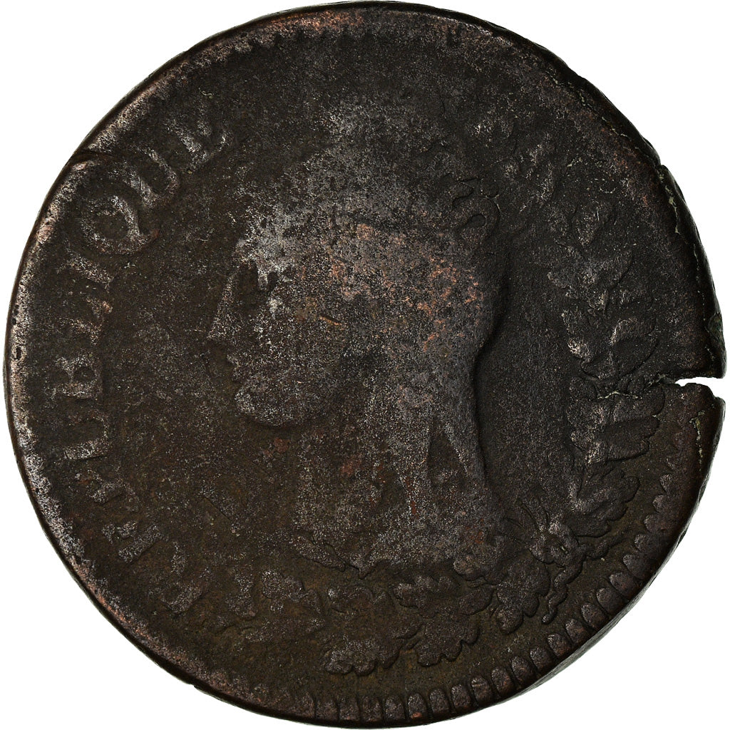 Coin, France, Dupré, Decime, AN 5, Paris, Refrappage du 2 décimes, VF(20-25)