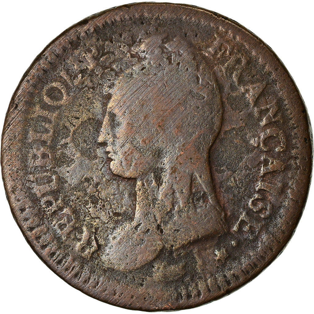 Coin, France, Dupré, Decime, AN 5, Paris, Refrappage du 2 décimes, VF(20-25)