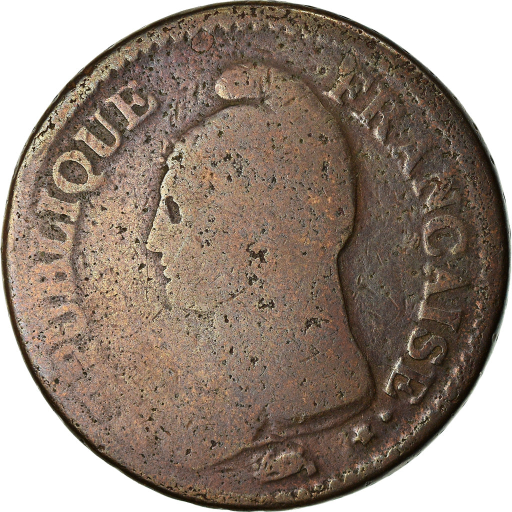 Moneta, Francja, Decime, AN 7/5, Paris, Coq/Corne, F(12-15), Bronze, Gadoury:187