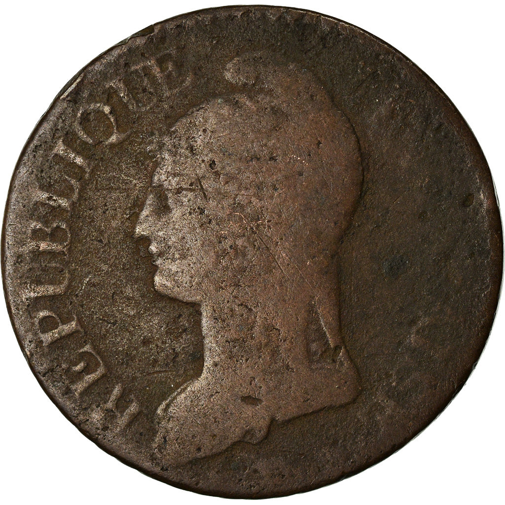 Moneta, Francia, Dupré, 5 Centimes, AN 8, Metz, B+, Bronzo, KM:640.2, Le