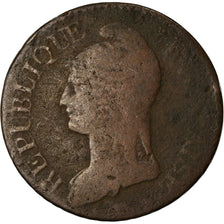 Moneta, Francia, Dupré, 5 Centimes, AN 8, Metz, B+, Bronzo, KM:640.2, Le