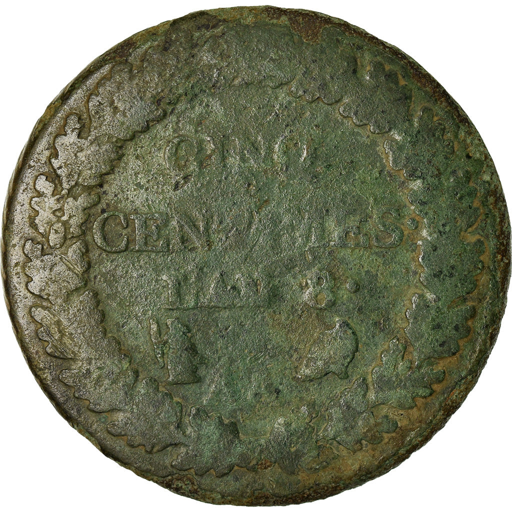 Monnaie, France, Dupré, 5 Centimes, AN 8, Metz, B+, Bronze, KM:640.2, Le