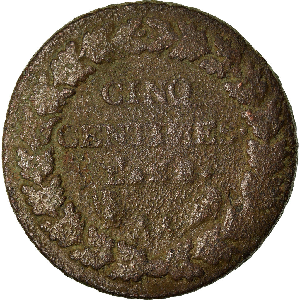 Moneta, Francia, Dupré, 5 Centimes, AN 8, Metz, B+, Bronzo, KM:640.2, Le