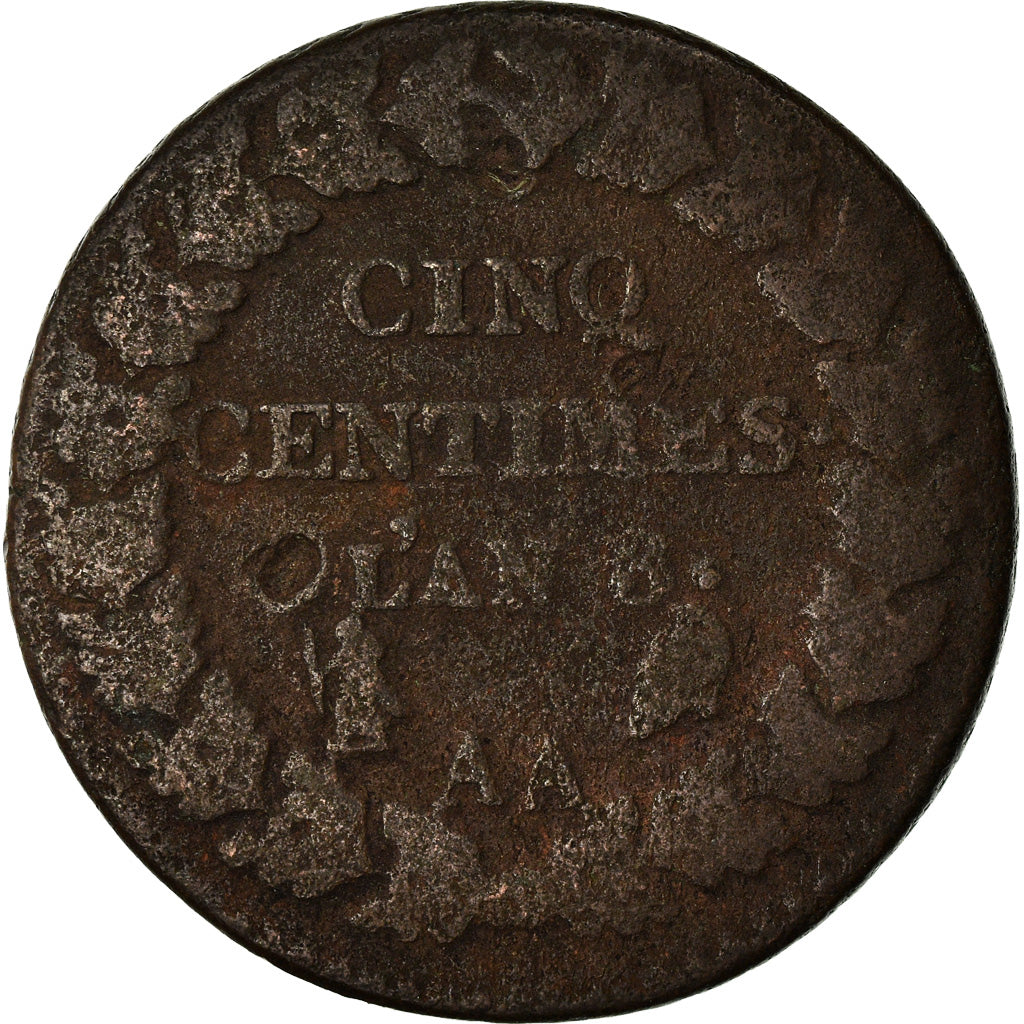 Coin, France, Dupré, 5 Centimes, AN 8, Metz, F(12-15), Bronze, KM:640.2, Le
