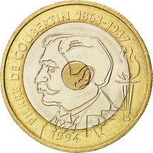 FRANCE, Pierre de Coubertin, 20 Francs, 1994, KM #1036, AU(55-58),...