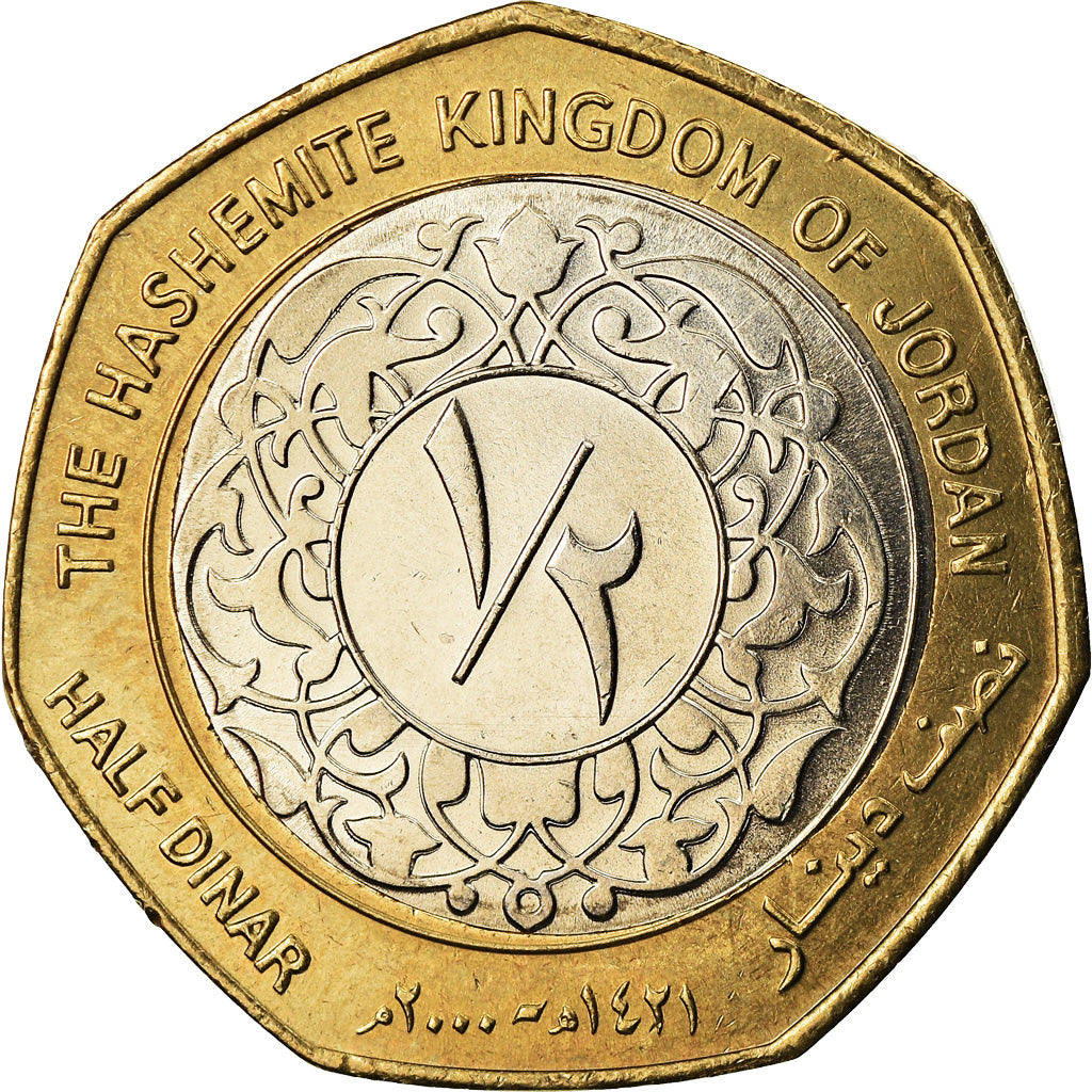 Coin, Jordan, Abdullah II, 1/2 Dinar, 2000, MS(64), Bi-Metallic, KM:79